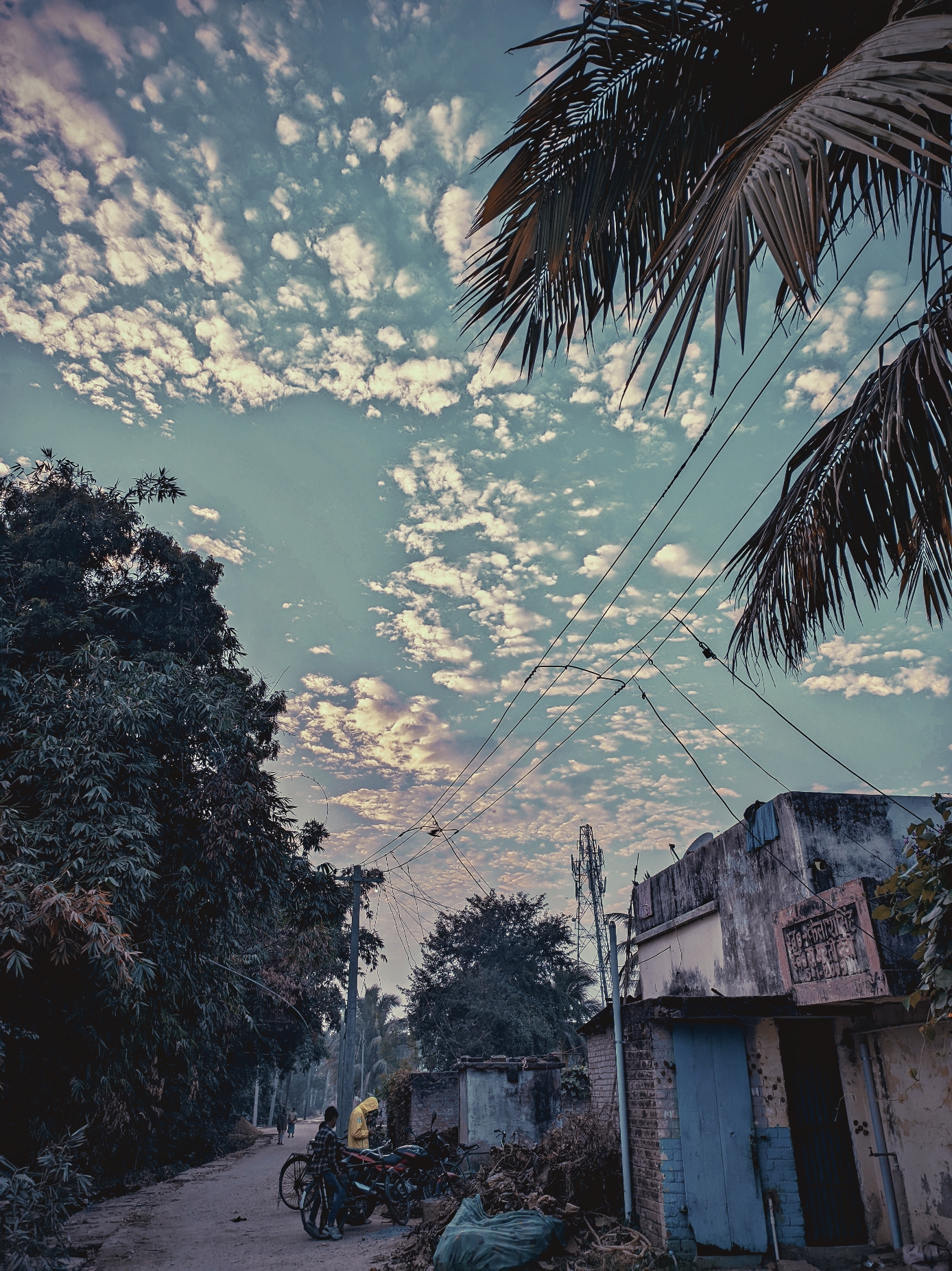 clouds on village street